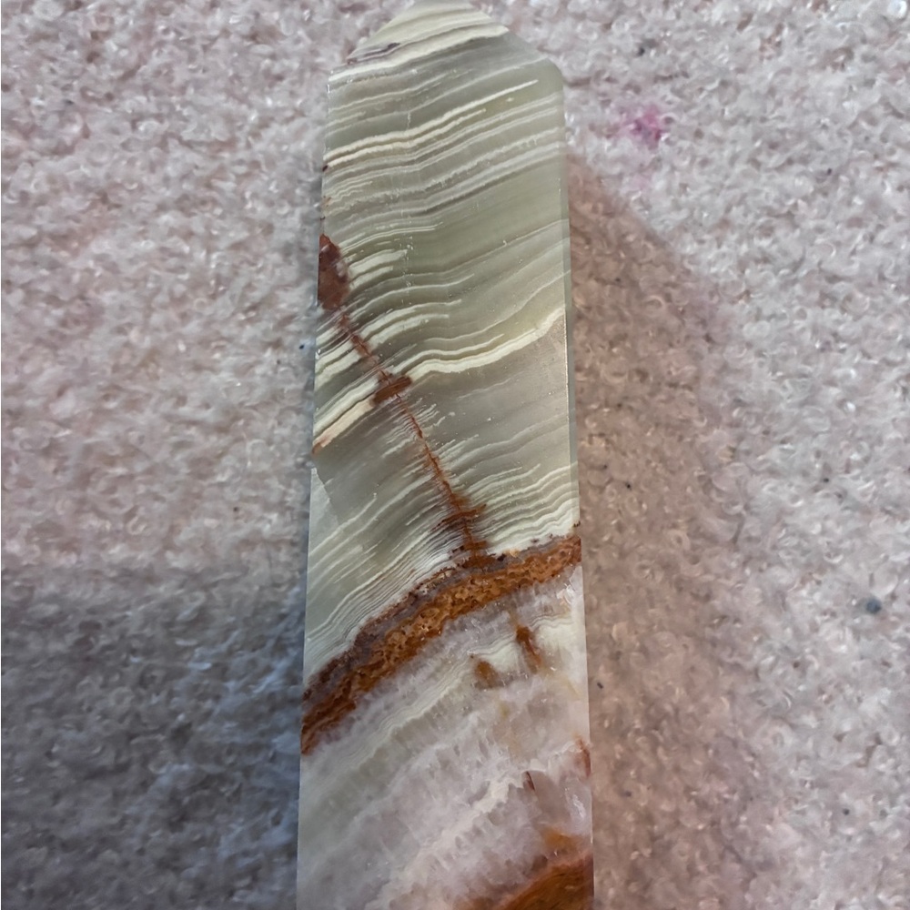 Polished Green Onyx Stone Tower with Brown Veining - Picture 3 of 6